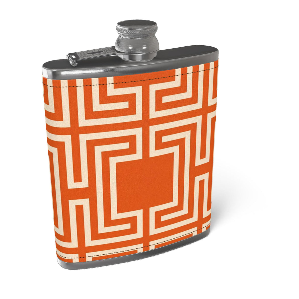 Summer Orange Leather Wrapped Hip Flask