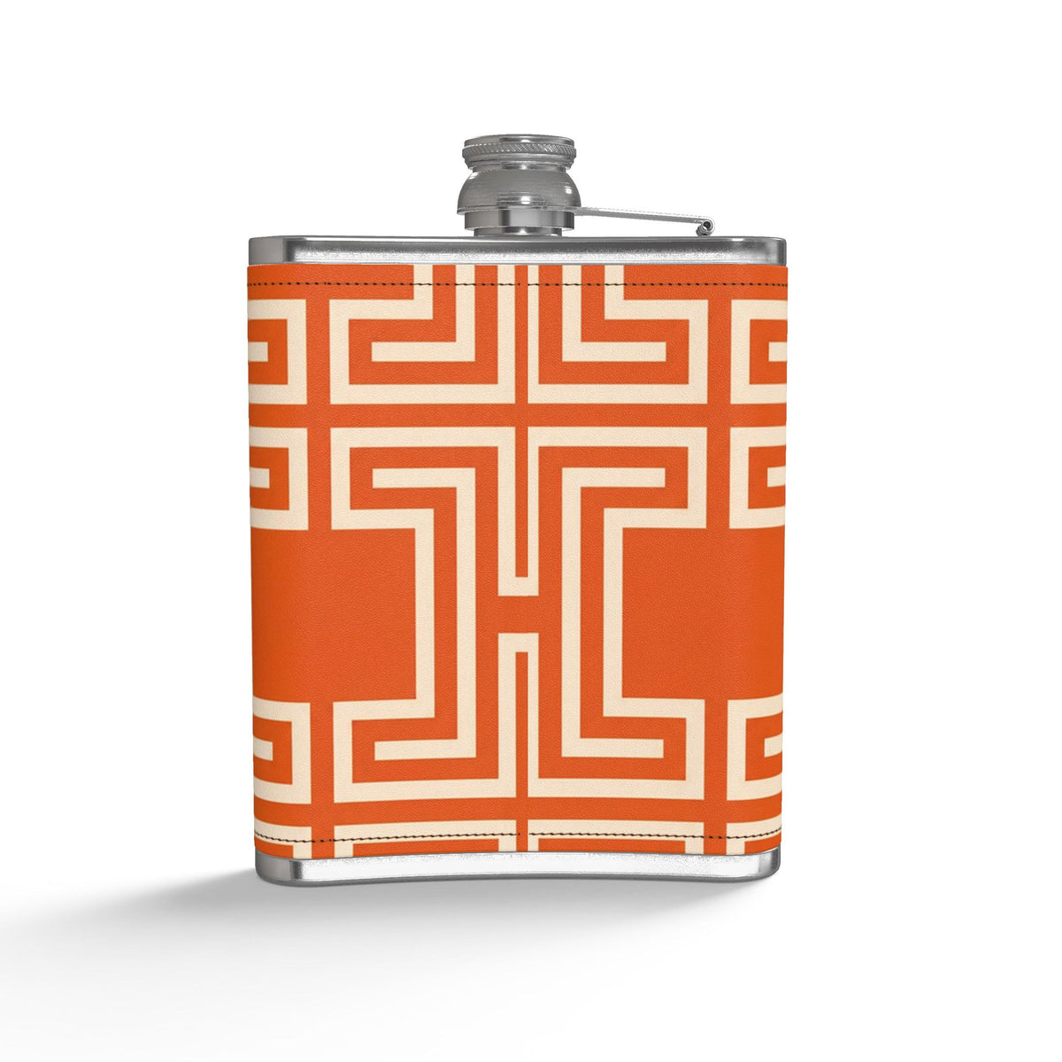 Summer Orange Leather Wrapped Hip Flask