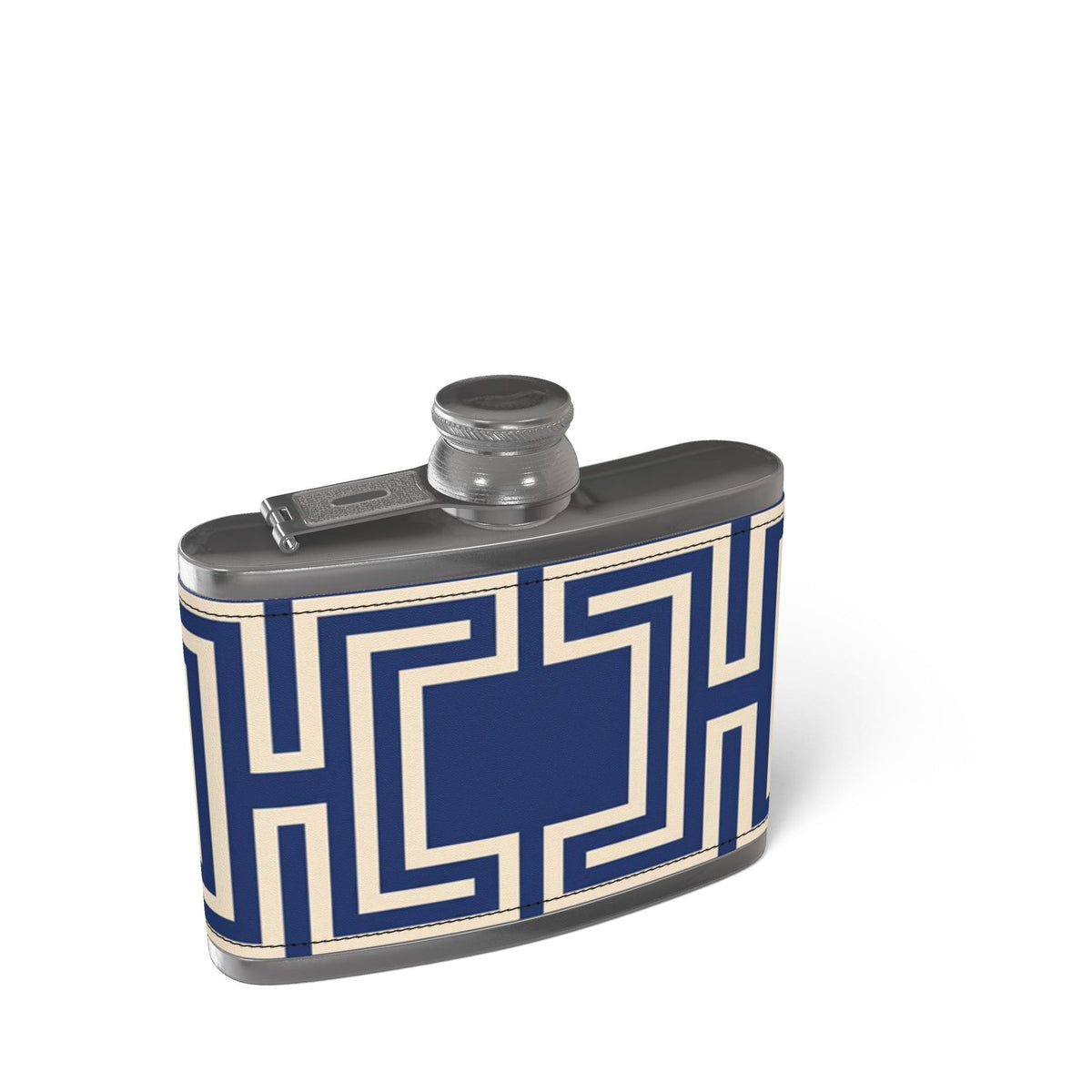 Royal Blue Leather Wrapped Hip Flask