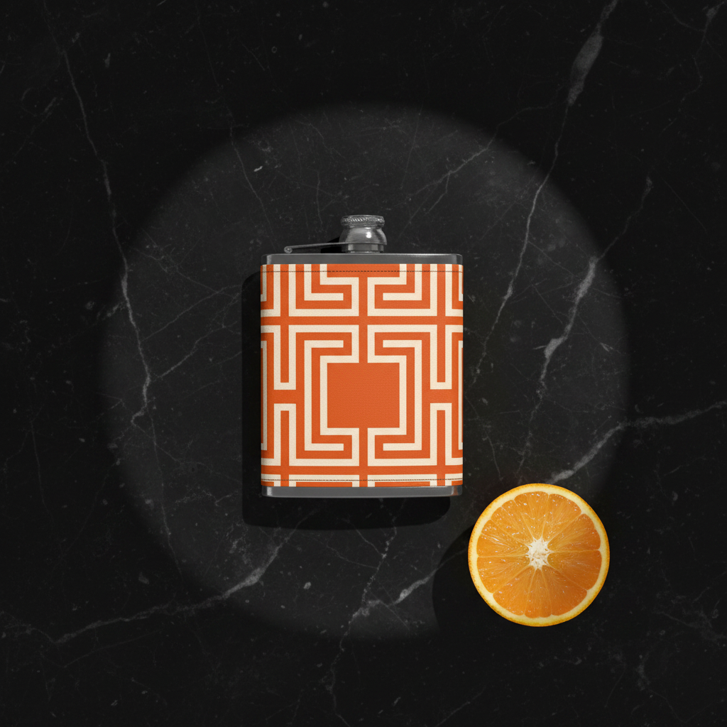 Orange Flask – Black Marble Flat Lay